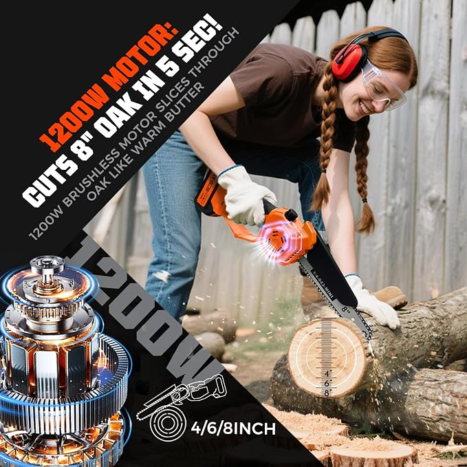 2-in-1 Electric Pole Saw for Tree Trimming,1200W Brushless Cordless Pole Saw & 8 Inch Mini Chainsaw with 2 x 4.0Ah 21V Batteries,16 FT Max Reach & Multi-Angle, Tree Trimmer for Branch Cutting.