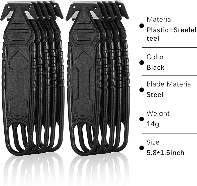 Therwen 10 Pcs Safety Box Cutter Knife of Stainless Steel Concealed Blade Package Opener with Tape Splitter for Carton Cardboard Wrap Letter Work Bag Straps Film Utility Tool (Black)