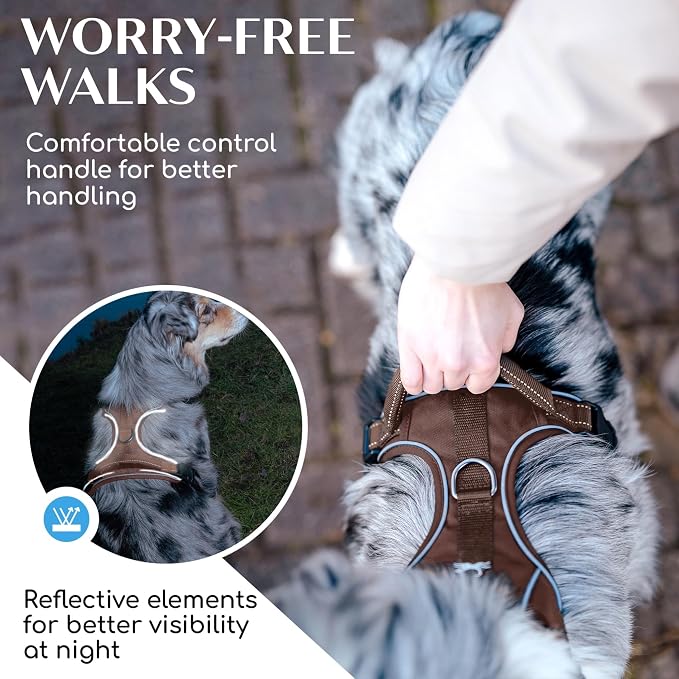 Freudentier No Pull Dog Harness with Handle, Front & Back Clips, Reflective | Soft breathable mesh padding - perfect fit with no chafing or slipping - comfortable dog vest for small, medium & large dogs