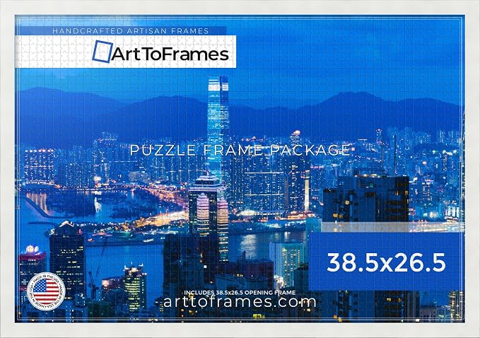 ArtToFrames Puzzle Frame for Buffalo Games 1500, 2000 Piece Jigsaw Puzzles, 38.5x26.5 Inch (98x67 cm), Soft White Engineered Wood with Economy Acrylic, Ready to Hang Puzzle Display