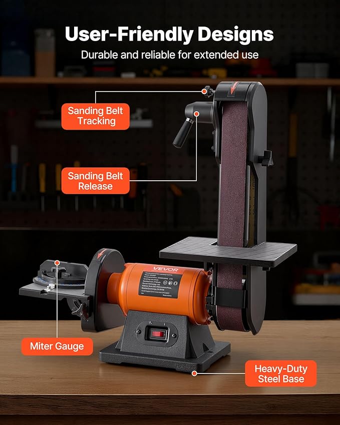 VEVOR 6" Disc Sander & 2" x 42" Belt Sander, 420W Professional Bench Belt Disc Sanders Combo with Multiple Angle Adjustments for DIY Woodworking, Furniture Refinishing, Knife Sharpening