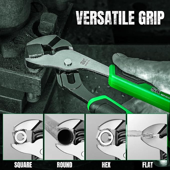 SK 8'' Water Pump Pliers, Serrated Jaws Groove Joint Pliers, CR-V Steel | 5 Positions UP to 1.3'' Jaw Capacity, Ergonomic Anti-slip Handle for Comfortable Grip