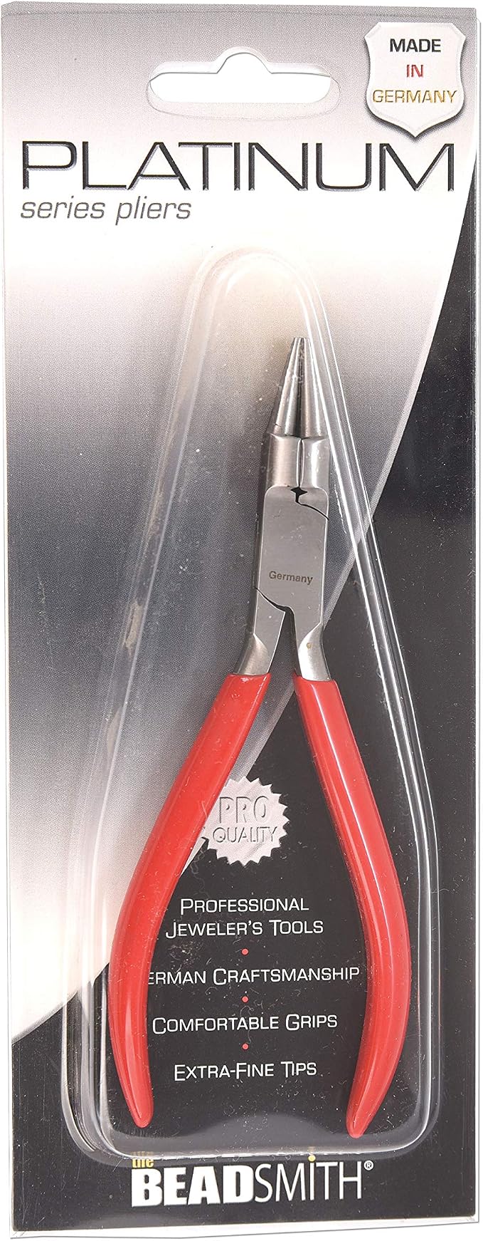 The Beadsmith Platinum Series German Combination Round Nose Pliers and Cutter (Rosary Pliers), 5.5 inches (140mm) with Polished Steel Head, red PVC Comfort Grip Handle, and no Spring