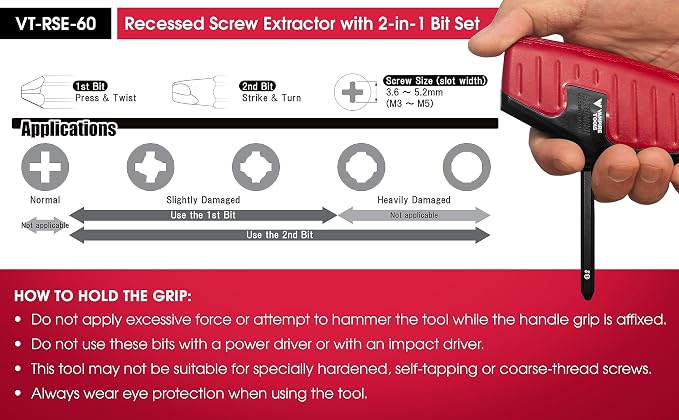 VAMPLIERS 2-PC Screw Extractor Set, 8" Linemans Pliers + Recessed Extractor
