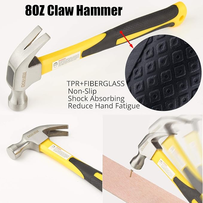 DOWELL Pliers Set - 8pcs, 10/8/6-inch Pliers & Wrench, Hammer, Tool Pouch