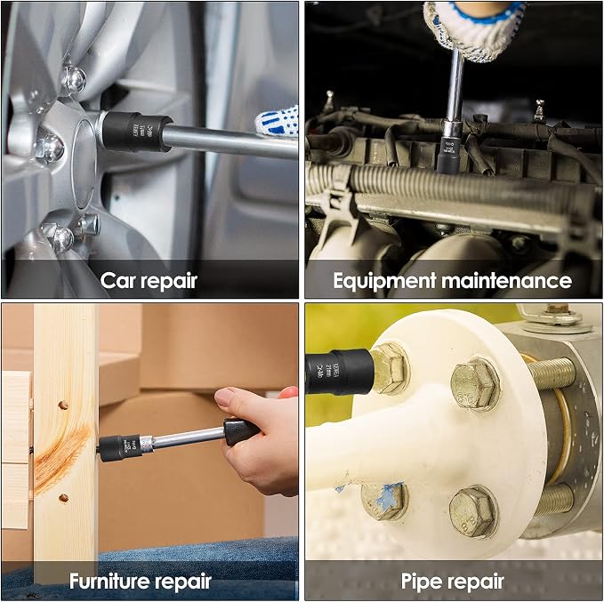 XEWEA 9PCS Lug Nut Extractor Set, 1/2" Drive Impact Bolt Nut Socket Remover | Impact Wheel Lock Removal Kit, Easy Out Extractor Set for Damaged, Frozen, Rusted, Rounded-Off Bolts Nuts,CR-Mo