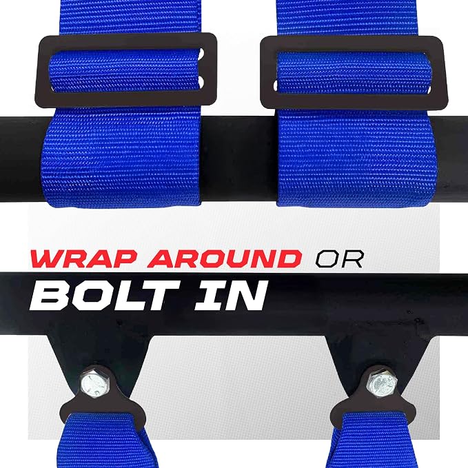 1pc 50 Cal Blue 4 Point Harness 2in Straps, Racing Harness Seat Belt | Ultra Kush padding, Push Button quick release hardware. Universal Fit for UTV, RZR, race car.