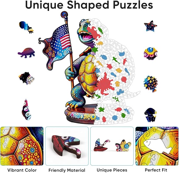 Bovearto Wooden Puzzles for Adults 500 piece, Unique Ocean Animal Shape | American Patriotic 4th of July Puzzles, Challenging Family Game Gift for Adults, Home Decor (15.6"x17.3")