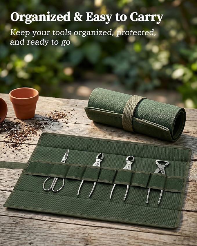 4-Piece Bonsai Tools Set, Professional Stainless Steel Bonsai Tree Kit – Include Concave Cutter, Knob Cutter, Trunk Splitter, Bonsai Scissors, Bonsai Starter Kit with Tool Roll Bag and Gift Box