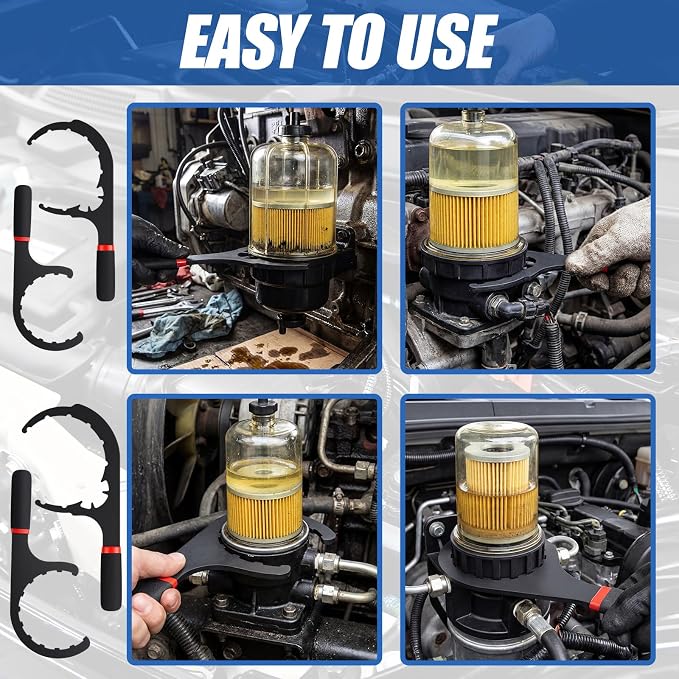 4 Pcs 4.6'', 5'', 6'', 8'' Fuel Filter Wrench Set, Compatible with Various Fuel Filter Sizes Include Water Separator, Engines, Non-slip Grip, Red & Black