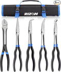 RIZOM 5-Piece 11 Inch Long Needle Nose Pliers Set, Extra Long Reach Pliers Set, 45°&90° Bent Needle Nose Pliers, Circle Nose and Diagonal Pliers for Narrow Spaces and Limited Areas