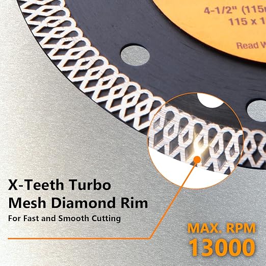 POWERTEC 4-1/2 Inch Diamond Saw Blades for Angle Grinder 5 Pack, Super Thin Turbo Mesh Rim for Cutting Porcelain, Granite & Ceramic Tile, 4.5" Diamond Blades (14000-P5)