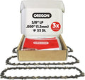 Oregon Chainsaw Chain for 14" Bar, 3/8" LP, .050" Gauge, 52 Drive Links | 3-pack low-kickback replacement saw chain, fits Earthwise, Echo, Greenworks, Homelite, Ryobi and more