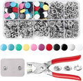 DEVPSISR 100 Sets Metal Snaps Buttons with Fastener Pliers Press Tool Kit Perfect for DIY Crafts Clothing Sewing, 9.5mm Snap Button Fasteners Kit（Color Solid）
