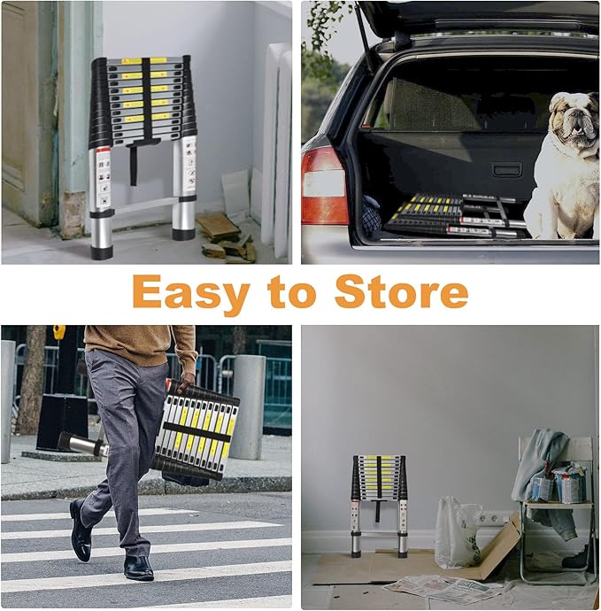 Telescoping Extension Ladder 10.5 FT, Folding Telescopic Aluminum Ladders, Lightweight Collapsible Ladder Step for RV Roof Attic Home, 300 LB Capacity (10.5 FT)