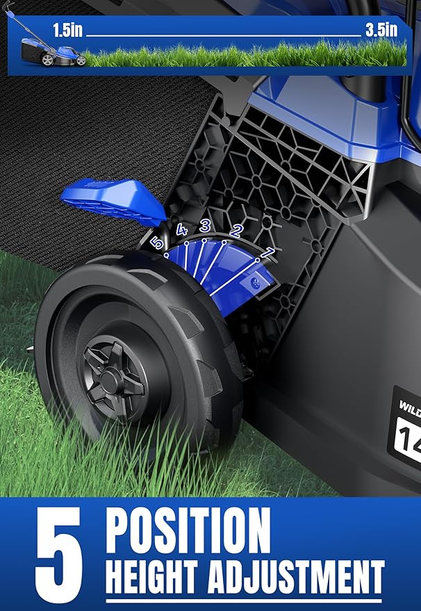 Wild Badger Power 40V 14″ Cordless Lawn Mower Brushless,5,445 sq ft/0.125 ac,1×4.0Ah Battery & Fast Charger, 5-Position Height,for Townhomes & Small Yards