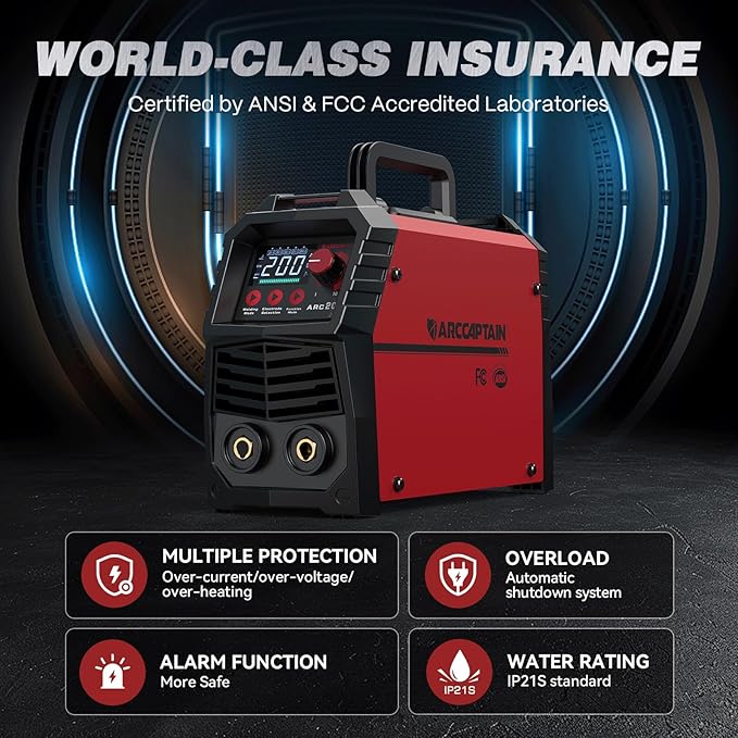 ARCCAPTAIN Stick Welder, [Large LED Display] 200A ARC/Lift TIG Welding Machine with Synergic Control, IGBT Inverter 110V/220V Portable MMA Welder Machine with Hot Start, Arc force and Anti-Stick