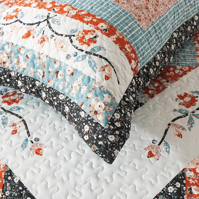 BEDIFANY Twin Size Bedspread Sets, Floral Cotton Lightweight Quilt Twin XL Size (68 x 86 inch) Garden Style Quilt Bedding Sets for All Seasons, 2 Pieces