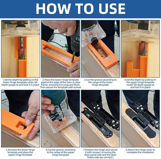 TamBee Hidden Hinge Template Invisible Hinge Router Guide Template for TamBee Hidden Door Hinge Installation Kit, Lightweight & Reusable Design（7 inch）