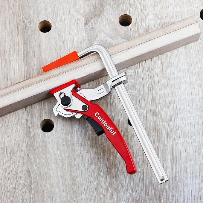 Track Saw Clamp for T-Track and Guide Rails – Heavy Duty Quick Release Clamp with Non-Marring Pads, Compatible with Festool, Makita, Dewalt and MFT Tables for Woodworking Hold Down
