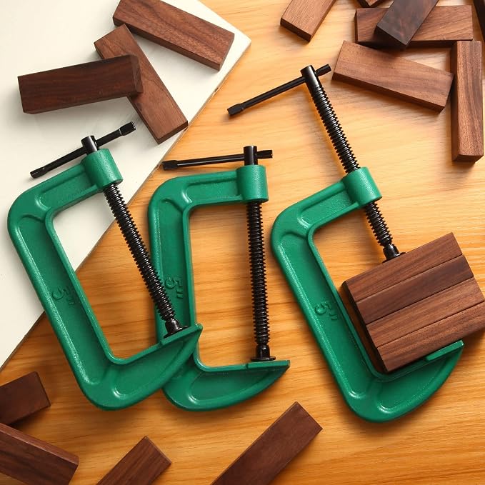 4 Pcs C Clamp Set 5 Inch Heavy Duty G-Clamps Automotive and Wood Working Clamps with Jaw Opening Sliding for DIY Carpentry Woodworking Welding and Building(5 Inch, Green)