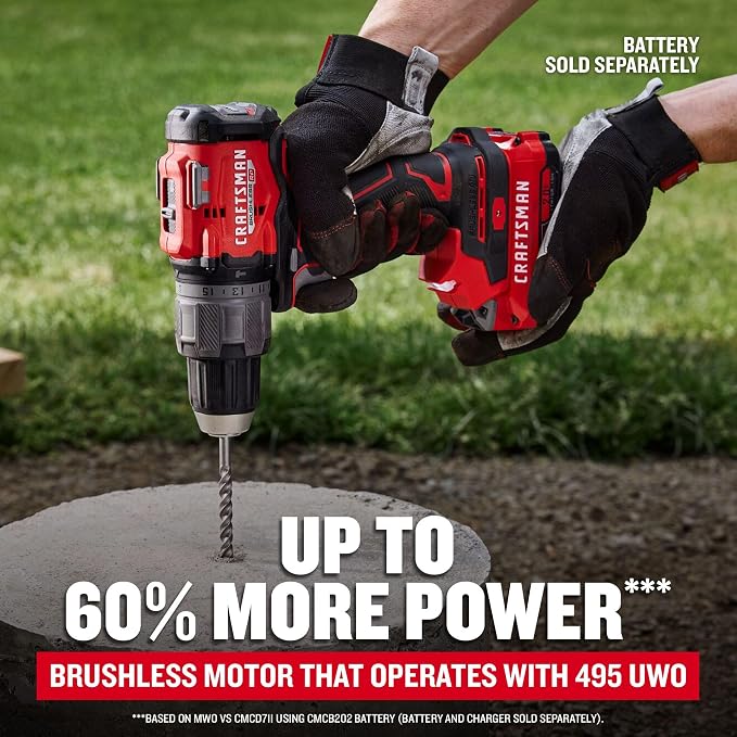 CRAFTSMAN V20 1/2 Inch Cordless Hammer Drill, Bare Tool Only (CMCD726B)