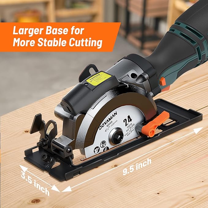 DOVAMAN Circular Saw, 5.8A 4-1/2" Circular Saw w/Laser, Metal Auxiliary Handle, 6 Blades (4½", 4¾"), Cutting Depth 1-11/16" (90°), 1-3/8" (45°), Ideal for Wood, Soft Metal, Plastic, Tile - MCS01A