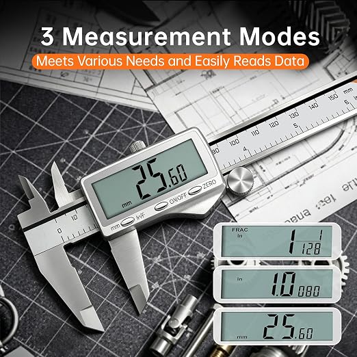 HARDELL Digital Caliper 8"/200mm, Rechargeable Stainless Steel Micrometer, Large LCD Inch/MM/Fraction, Auto-Off, Electronic Measuring Tool for Machinist Woodworking 3D Printing DIY Household