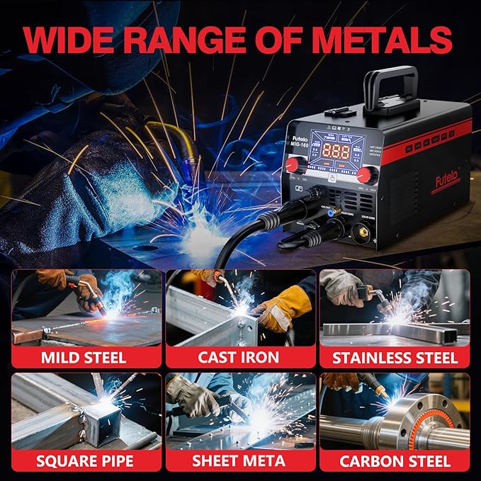 160A MIG Welder, 4 in 1 Gas/Gasless MIG Flux Core/Lift TIG/Stick Welder Machine 110V 220V with Large LED Display, Portable IGBT Inverter with Synergy for Metal Repair and Beginners