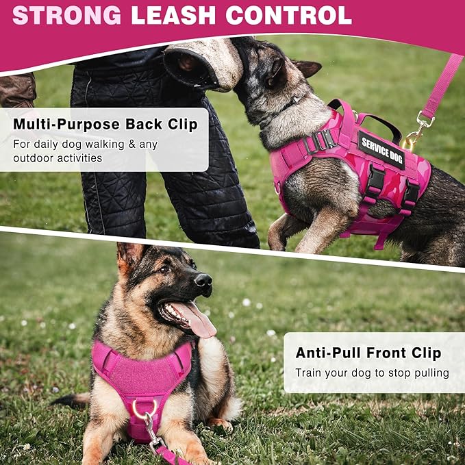 Service Dog Vest Harness for Large Dog, Tactical Working MOLLE Vest with 10 Pet Patches, No Pull Heavy Duty Harness for Training Hunting Walking