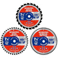 WORKPRO 7-1/4 Inch Woodworking Circular Saw Blades, 24T/40T/60T Framing, General & Finish Combo, Thin Kerf, Carbide Tipped, ATB Tooth, 3-Pack