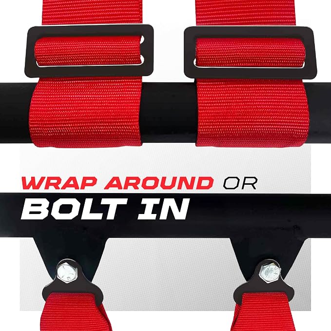 1pc 50 Cal Red 4 Point Harness 3in Straps, Racing Harness Seat Belt | Ultra Kush padding, Push Button quick release hardware. Universal Fit for UTV, RZR, race car.
