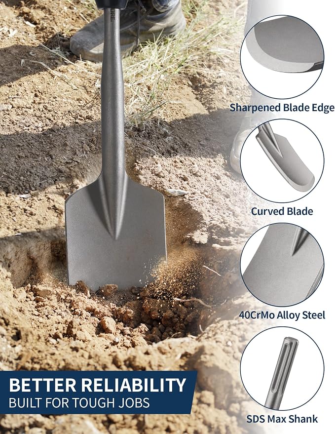 SDS Max Clay Spade, Firecore 4-1/2 In. x 17 In. Steel Drill Shovel Bit for SDS Max Rotary Hammer Electric Jackhammer, for Digging in Gardening, Backyard Landscaping on Clay Gravel Soil Adobe Sandstone