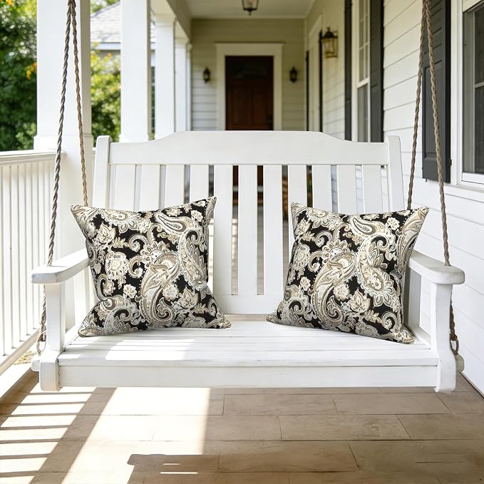 LVTXIII Outdoor Pillows 20x20 Inch, 2 Pack Large Decorative Square Throw Pillows with Inserts for Couch, Bed, Floor Seating, Patio Furniture, Paisley Black