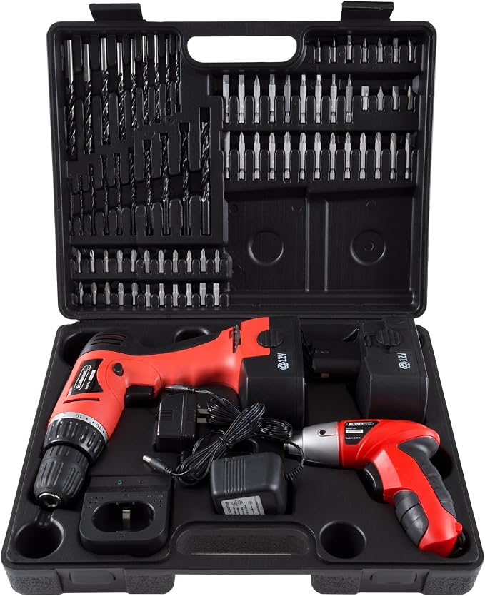 74-Piece 12V Cordless Drill and 3.6V Screwdriver Set – Rechargeable Cordless Power Tools with Bits, Sockets, and Carrying Case by Stalwart
