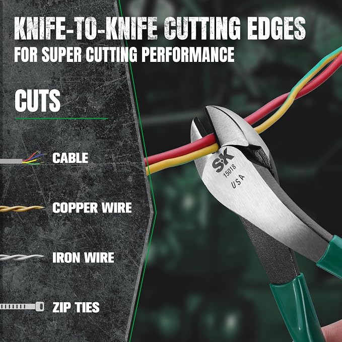 SK Tools USA Heavy Duty Angled Diagonal Cutting Pliers, 8" Long | 15018