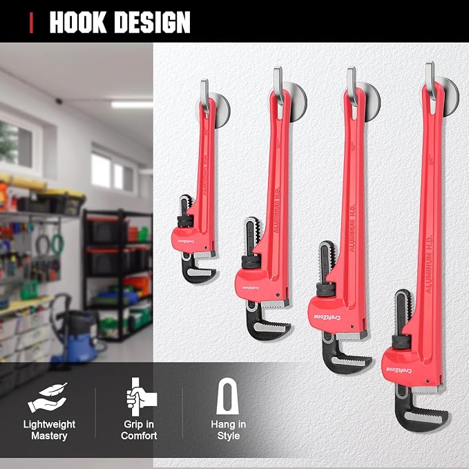 4Piece Aluminum Pipe Wrench Set (10Inch, 14Inch, 18Inch, 24Inch), Heavy-Duty Adjustable Straight Plumbing Wrenches, Drop-Forged Jaws, Lightweight Design, Versatile for Plumbing & Home Repair