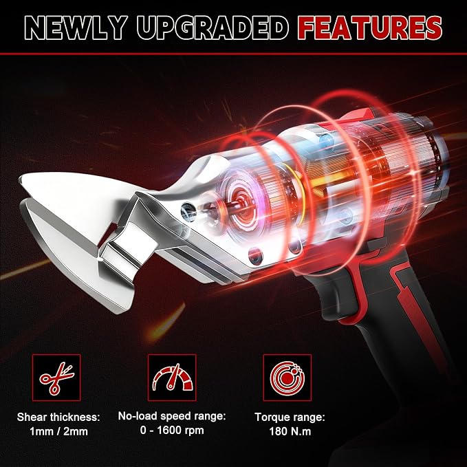 133 ft·lb High Torque Brushless Electric Metal Shears for Milwaukee 18V M18 Battery, 1600RPM Cordless Sheet Metal Power Cutter, 14 Gauge Cutting Capacity, Professional Bare Tool Only