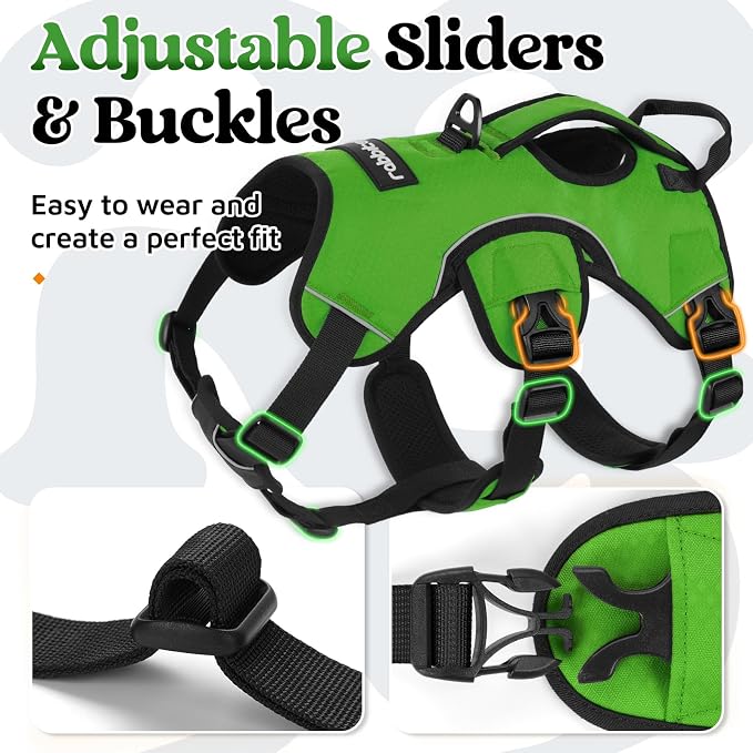 rabbitgoo Escape Proof Dog Harness for Medium, No Pull with Lift Handle | No Escape, Full Soft Padded, Reflective Adjustable Vest, Leash Clip for Walking Hiking Training, Green, Medium