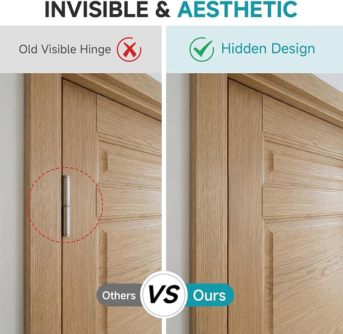 4.5" Hidden Door Hinges, Invisible Concealed Hinges, 180° Swing Adjustable Butt Hinge, Silent Operation, Ideal for Secret Rooms, Bookcase Doors & More (Black, 2 Pack)