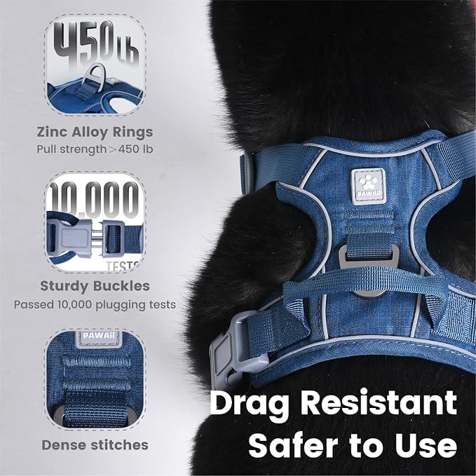 Pawaii No Pull Dog Harness with Pet ID Tag, Reflective Vest | Built for safer walks with a QR Pet ID Tag, front no pull clip, reflective trim, control handle and breathable mesh lining