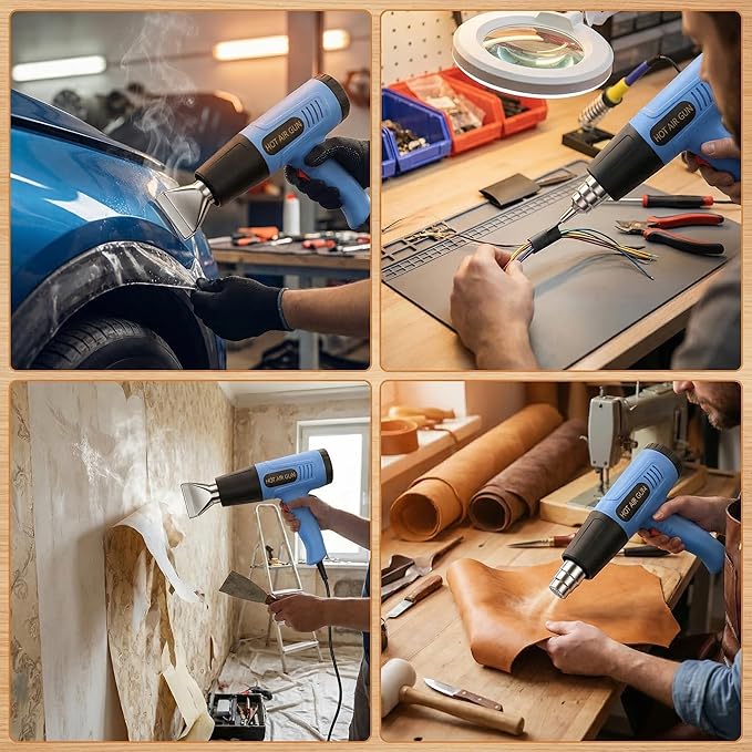 Heat Gun, 572-1112°F Dual Temperature, 2-Speed Switch, 110V with 4Pcs Nozzles, Built-in Overload Protection, 4.9FT Long Cord, for Heat Shrink Tubing, Electronics Repair and Packaging (Standard) (Blue)