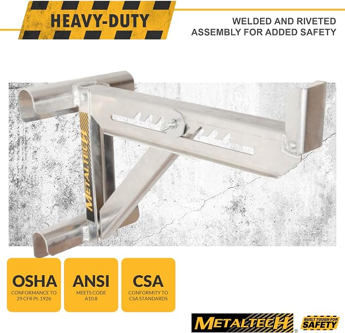 Metaltech 1 Unit 2-Rung Ladder Jack E-LJ20, Aluminum Jack for Scaffolding Extensions and Work Platforms, Scaffold, Masonry, Painting, Roofing Tool for Job Site and Home Improvement