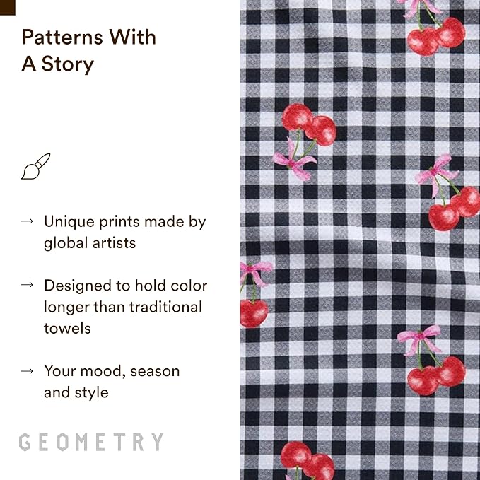 GEOMETRY Tea Towels – Spring & Summer Collection – Quick-Dry, Ultra-Absorbent, Reusable Microfiber Kitchen Towels for Drying & Cleaning (Cherry Bow, 2-Pack)