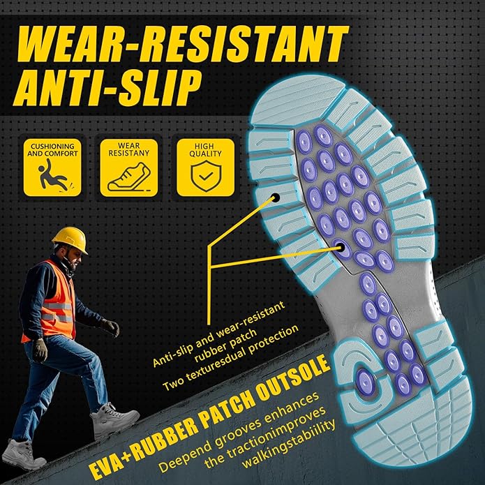 Work Boots for Men,Lightweight Breathable High Top Steel Toe Boots,Indestructible Steel Toe Shoes,Non Slip Safety Work Shoes.