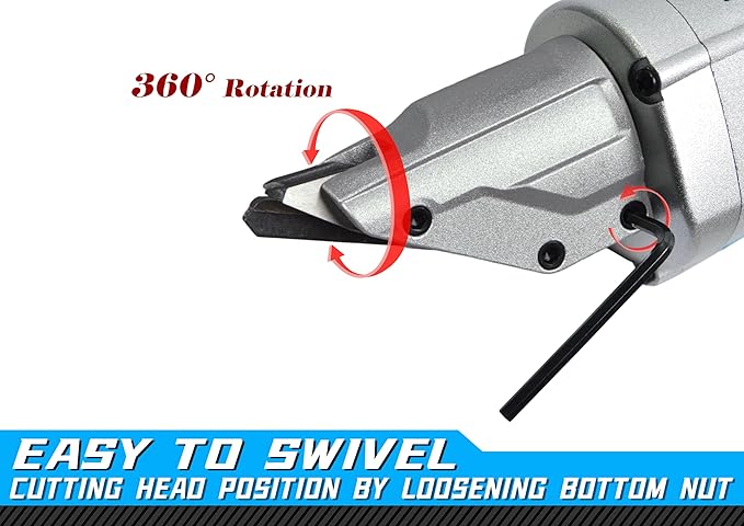 Electric Metal Shear, 14 Gauge 5.0 Amp Variable Speed Swivel Head Heavy Duty Sheet Metal Cutter
