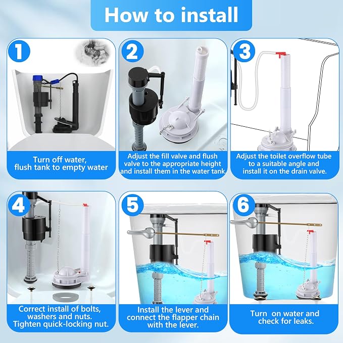 Saillong 3 Inch Toilet Flusher Replacement Kit, Include 3 Inch Adjustable Flush Valve with Flapper, Fill Valve, Front Flush Handle, Rubber Gasket, Bolts, Complete Toilet Parts Inside Tank Kit(1 Pack)