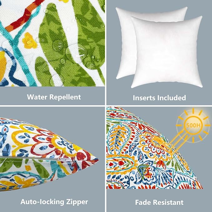 LVTXIII Outdoor/Indoor Throw Pillows, Decorative Throw Pillows with Inserts, 18”x18” Square Pillows for Bed, Couch, Sofa and Patio Furniture (Set of 2, Paisley Multi)