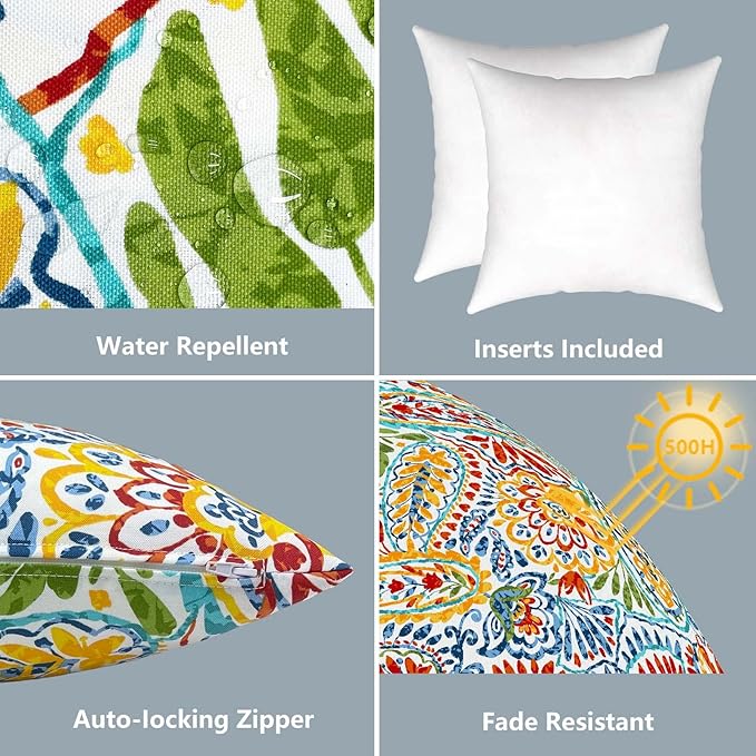 LVTXIII Outdoor Throw Pillows, Decorative Throw Pillows with Inserts, 20"x20" Square Pillows for Bed, Couch, Sofa and Patio Furniture, Set of 2, Paisley Multi