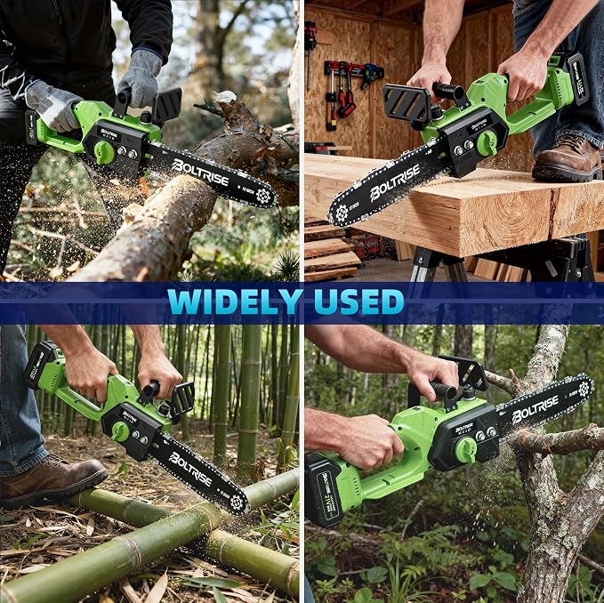 12 Inch Cordless Brushless Electric Chainsaw, 2 × 4.0mAh Batteries & Auto Oiler Security Lock, 32.81FT/S Powered Compact HandHeld Chain Saw, for Tree Trimming, Wood Cutting Garden, Pruning